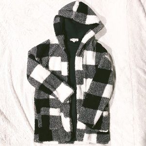 NWOT Hippie Rose Black & White Gingham Teddy Coat